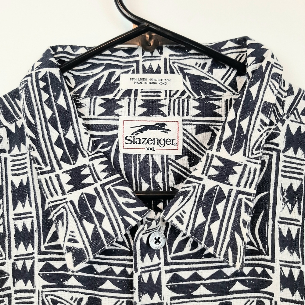 Slazenger Men's Tribal Hawaiian Button-Down Linen Blend Shirt Size XXL Resort - Picture 2 of 15